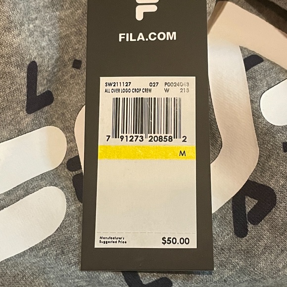 Fila All Over Logo Cropped Womens Crew Neck Sweater Gray SW211127-027 NEW Sz M - Picture 5 of 5